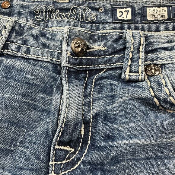 Miss Me JE5640TR Medium Wash Straight Jeans with Embroidered & Sequined Pockets - Picture 5 of 9